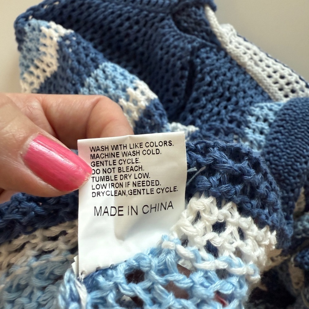 Crochet swim cover blue white striped nautical coastal beach Medium Women’s - Picture 8 of 10